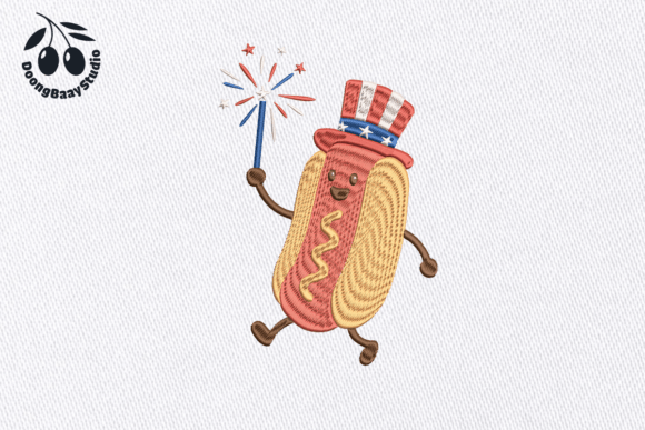4th of July Hot Dog Embroidery Design