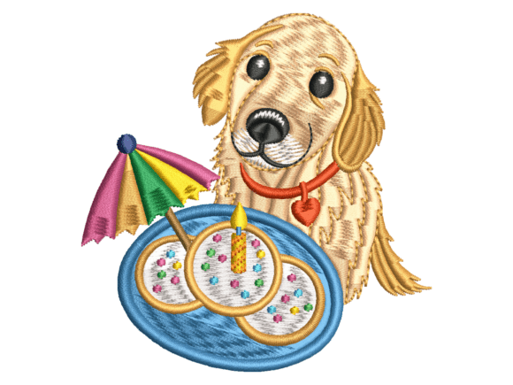 Birthday Golden Retriever Embroidery