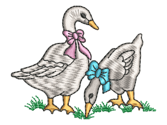 Bow Goose Couple Embroidery