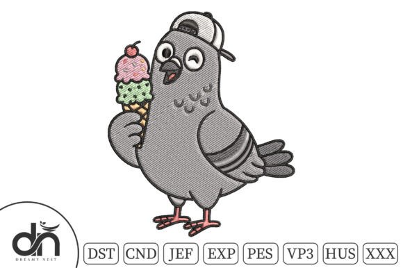 Cool Pigeon Ice Cream Embroidery Design