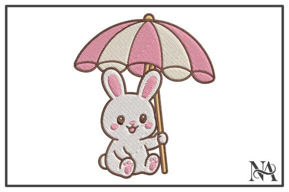 Cute Bunny with Umbrella Embroidery