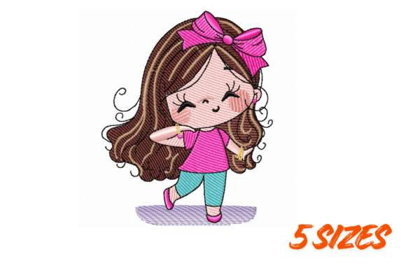 Cute Pink Girl Embroidery Design