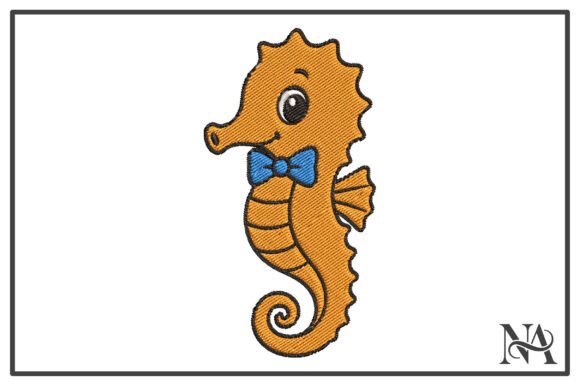 Cute Seahorse Bow Tie Embroidery