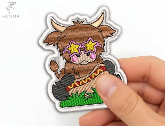 Highland Cow Patch Embroidery Design