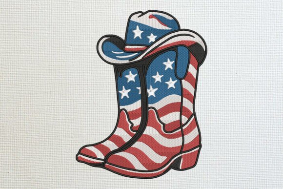 Patriotic Cowboy Boots Embroidery Design