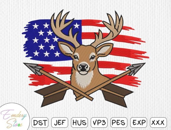 Patriotic Deer Embroidery Design