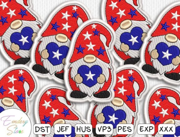 Patriotic Gnome Embroidery Patch Design