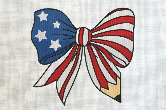 Patriotic Pencil Bow Embroidery Design