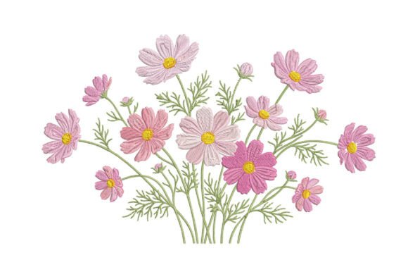 Pink Cosmos Flower Embroidery Design