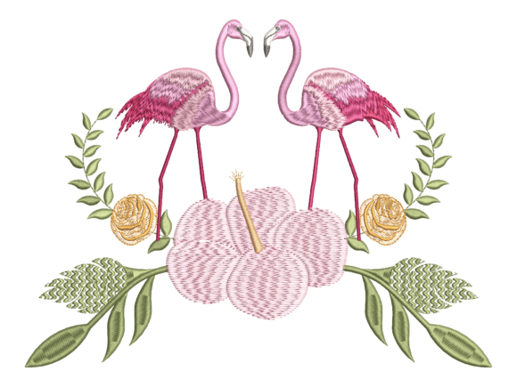 Pink Flamingo Couple Embroidery