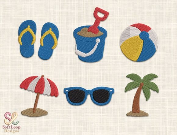 Summer Beach Embroidery Design Bundle