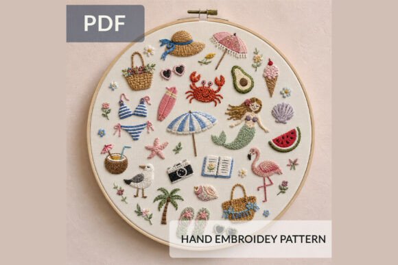 Summer Beach Embroidery Pattern PDF