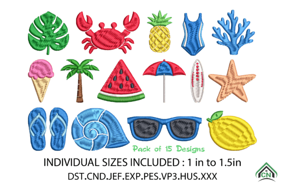 Summer Beach Icons Embroidery