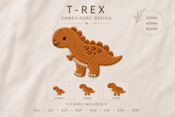 T-Rex Dinosaur Embroidery Design