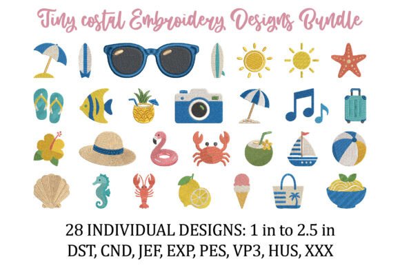 Tiny Coastal Embroidery Designs Bundle