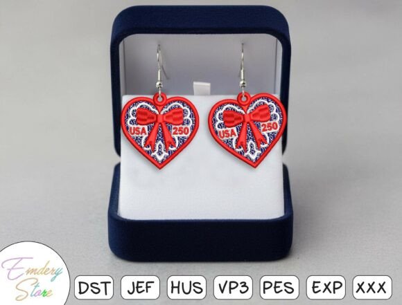 USA 250 Heart Earrings Embroidery Design