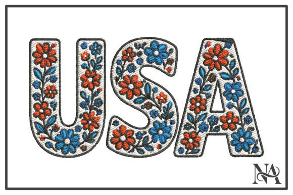 USA Floral Patriotic Embroidery Design